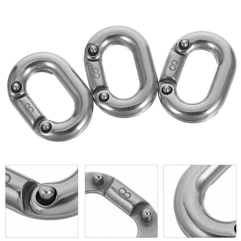 Three 8mm stainless steel marine-grade quick-link chain connectors for boat anchors