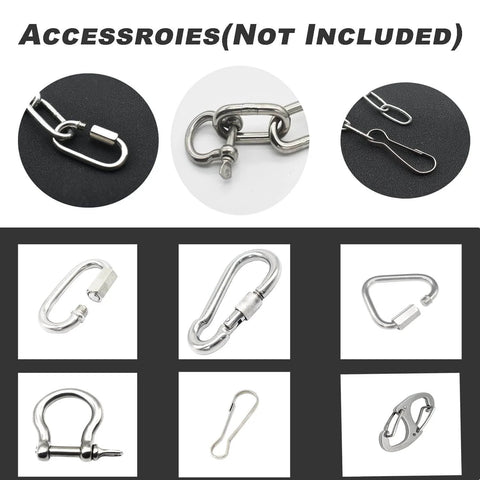 Various stainless steel accessories for 1/16 inch(1.5mm) Wire Diameter Stainless Steel Safety Chains not included, focus on mechanical system use.