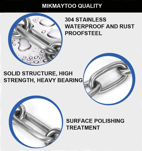 304 stainless steel waterproof and rustproof safety chains with solid structure, high strength, and polished surface treatment.