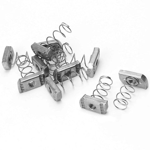 Stainless steel 3/8-16 standard strut channel nuts with a thickened spring deliver strong, corrosion resistant fasteners.