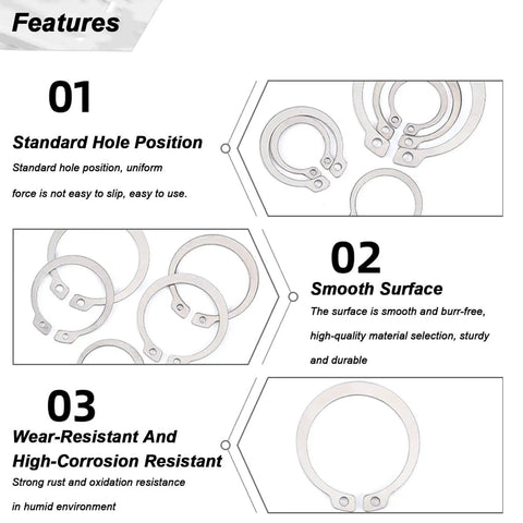 Eight Sizes External Circlip Snap Ring Set In 304 Stainless Steel From 35mm To 47mm For Cars, Electrical Systems And Bearings