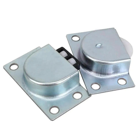 Two pairs stainless steel furniture rollers, single wheel for closet cabinet wardrobe sliding doors, durable hardware, 57mm length, 30mm width.