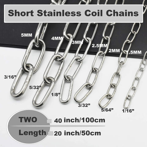 ✝️ 1/16 inch(1.5mm) Wire Diameter Stainless Steel Safety Chains 20 inch Long Link Rings Light Duty Coil Chain for Hanging Pulling Towing