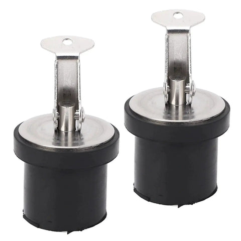 Two Keenso 19mm compression boat drain plugs with stainless steel tops and black rubber seals