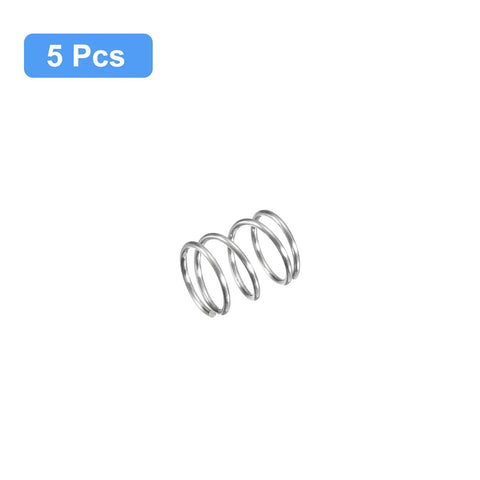 Five Piece 304 Stainless Steel Compression Spring Set With 9mm Outer Diameter And 0.6mm Wire, 15mm Free Length, Silver Tone, Durable Tension Springs