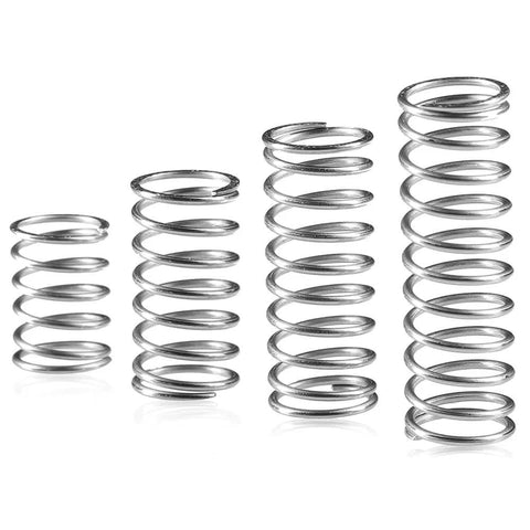 Set of five stainless steel springs showcasing different sizes, part of the 390-Pack Utility Cart Stainless Steel Frame Built for Moving Boxes.