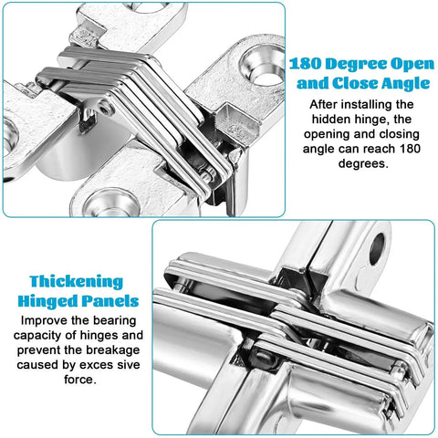 Eight Pack Stainless Steel Hidden Cabinet Hinges One And Three Quarters Inch 180 Degree Invisible Cross Concealed Hinges