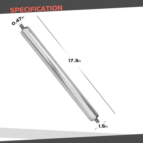 Stainless Steel Conveyor Roller, 1.5"Ø 17.3" Length, showing specifications for automation and mechanical use.