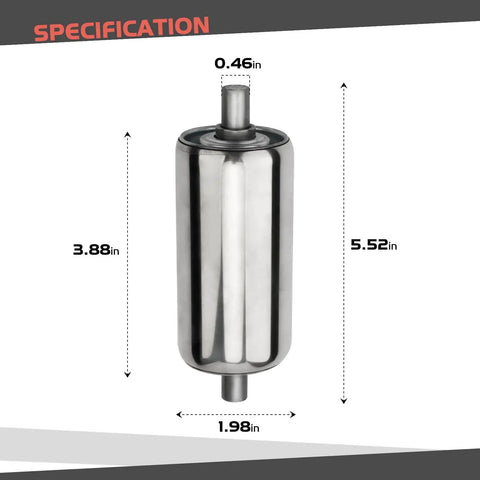 Two Pack Stainless Steel Conveyor Rollers, 2 Inch Diameter By 4 Inch Length, showing product dimensions and specifications.