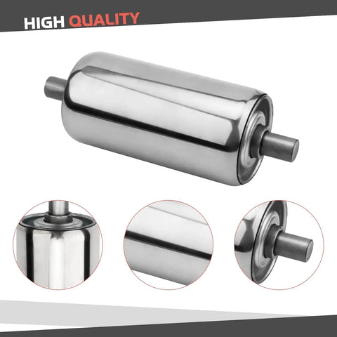 Two Pack Stainless Steel Conveyor Rollers, 2 Inch Diameter By 4 Inch Length, Gravity Transmission Replacement Rollers, close-up view