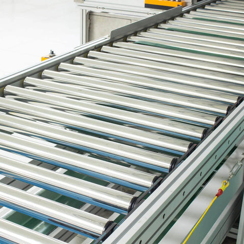 Conveyor system with ✝️ Conveyor Roller 2" Diameter 6" Length, 2 Pack Stainless Steel Gravity Transmission Replacement Part, silver.