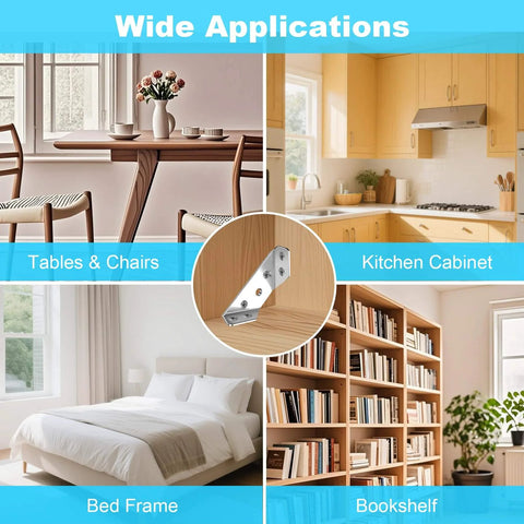 12-Pack Premium Stainless Steel Corner Brackets for Wood Frame, Universal Metal Hardware Corner Braces for furniture applications