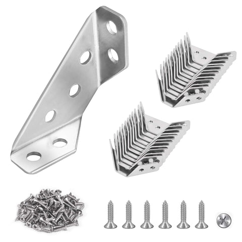 12-Pack Universal Stainless Steel Furniture Corner Connectors with Screws - Heavy Duty Triangular Support Brackets for Wood