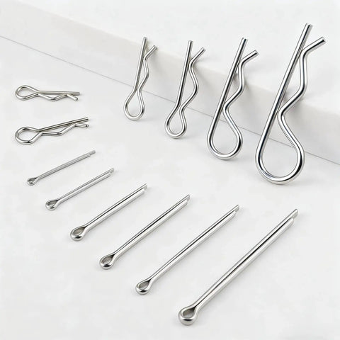All Purpose Cotter Pin Kit With 283 Pcs In 304 Stainless Steel 16 Sizes Of Straight Pins And 129 R Clips, displayed on white background