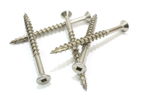 #10 x 2-1/2 Inch Stainless Steel Deck Screws with Square Drive and Type 17 Wood Cutting Point displayed on a white background