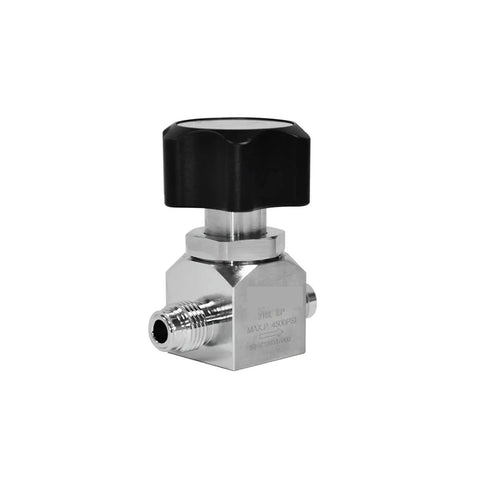 High Purity Manual Stainless Steel High Pressure Diaphragm Valve 4500 PSI for fluid and pneumatic systems, 1/4 inch inlet outlet.