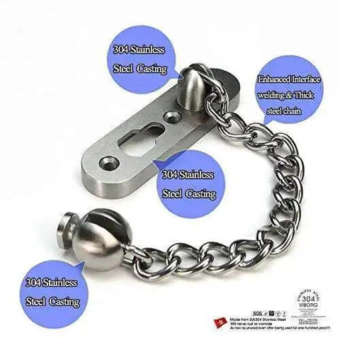 Extra Thick Door Chain Lock With 3mm SUS304 Stainless Steel Die Cast Heavy Duty Inside Door Security Chain Guard Brushed Nickel Finish