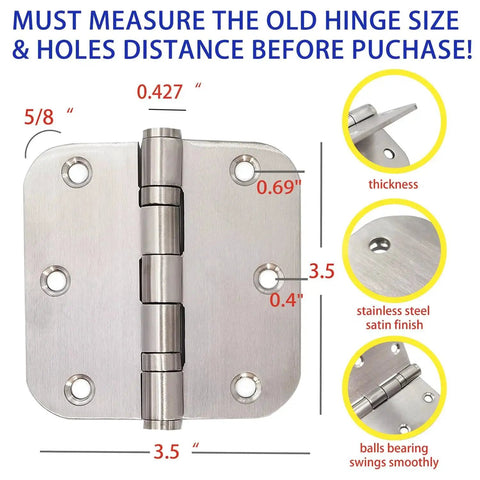 Stainless Steel Exterior Door Hinges With Ball Bearing Three Point Five Inch By Three Point Five Inch Heavy Duty Hinges Five Eighths Radius Corners