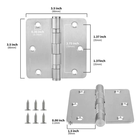 3 Pack 304 Stainless Steel Door Hinges 3.5 By 3.5 Inches Satin Nickel Brushed Finish Heavy Duty Non Removable Pin Ball Bearing