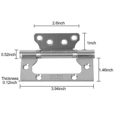 Diagram of 12 Pack Stainless Steel Door Hinges 4 By 3 Inch Non Mortise With Mounting Hardware showing detailed measurements.