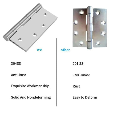 Comparison of Heavy Duty 304 Stainless Steel Door Hinges Four And One Half Inch By Four Inch Ball Bearing Full Mortise Square Corner Two Pack