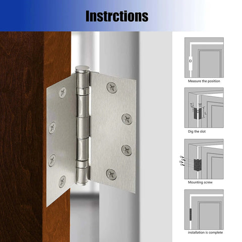 Installation of 6-Pack 4.5 inch X 4.5 inch Heavy Duty Commercial Door Hinge Thickened, with Silent Steel Plain Ball Bearing, 3 mm Stainless Steel Door Hinges, Square Corners