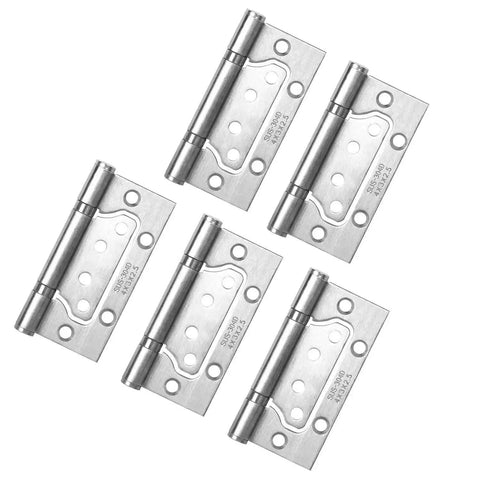 Set of 12 Pack Stainless Steel Door Hinges 4 By 3 Inch Non Mortise With Mounting Hardware Brushed Finish, shown uninstalled.