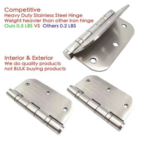 Stainless Steel Exterior Door Hinges With Ball Bearing Three Point Five Inch By Three Point Five Inch Heavy Duty Hinges Five Eighths Radius Corners For Interior Exterior Use Brushed Nickel Finish Rust Proof And Quiet Operation