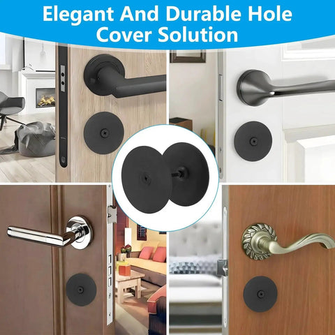 Premium stainless steel door hole cover plates guard entry doors from tampering, conceal unused deadbolt hardware, shown installed.