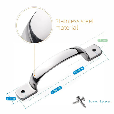 Heavy Duty Door Pull Handle Set in Stainless Steel with Mirror Polish Finish for Doors and Cabinets, 5-3/5 inches length, durable 2-pack.