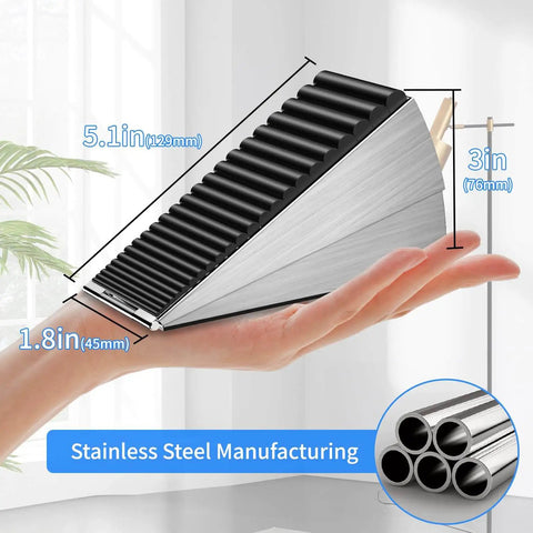 Heavy Duty Door Stopper 3 Inch Tall Adjustable Spring Loaded Door Stop Wedge With Non Slip Rubber Grip Top And Bottom Durable Metal Construction 2 Pack Perfect For Home School Carpet Tile Wood Floors Keeps Doors From Slamming in hand