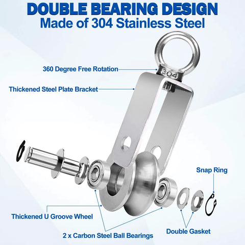 ✝️ Cable Pulley Wheel Stainless Steel, M34 Single Pulley Snatch Block with 304 steel and bearing inside for lifting