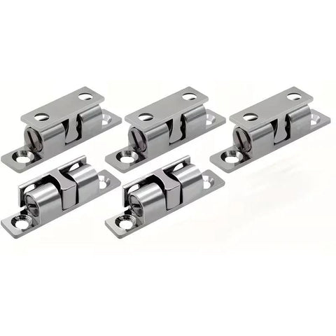 Buy bulk Stainless Steel Double Roller Catch Door Latch for Cabinets and Interior Doors with Smooth Spring Loaded Rollers on wooden surface