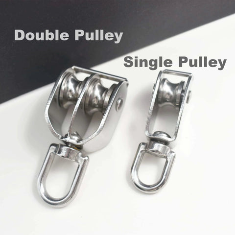 2 Packs Stainless M20 Double Pulley Block Lifting Teaction Wheel Wire Rope Crane for Lifting and Hanging with single pulley