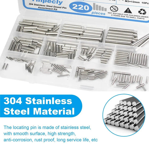 220 Piece Stainless Steel Dowel Pin Set With 22 Sizes M2 M3 M4 M5 Assortment Kit