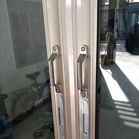 Heavy Duty 304 Stainless Steel Drawer Cabinet Pull Handle 100mm Center Hole For Cabinets And Drawers installed on a glass door