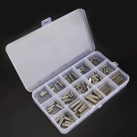140 Piece Parallel Drive Shaft Key Set with Round Ended Keys, Stainless Steel Keystock in organizer box, SAE sizes.