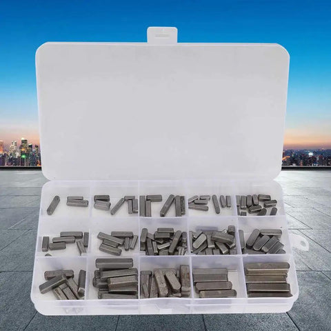 140 Piece Parallel Drive Shaft Key Set with Round Ended Keys, Stainless Steel Keystock in storage box