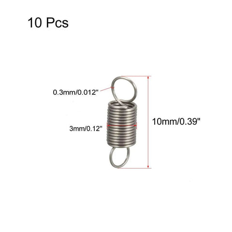 Stainless Steel Dual Hook Tension Spring, 0.012 Inch Wire, 3mm Outer Diameter, 10mm Free Length, Rust Resistant Built Tough Heavy Duty