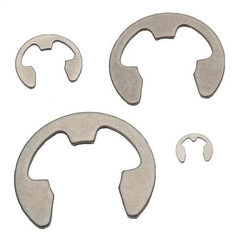 Different sizes of DIN 6799 E Clip Circlip Snap Ring Stainless Steel Pack Of 100 For 16 To 24 Mm Shafts With 28.7 Mm Outer Diameter And 1.50 Mm Thickness Automotive Grade IATF 16949 Quality For Automotive Applications