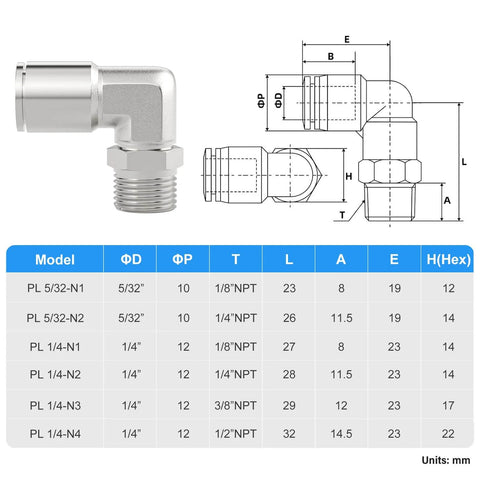 Sturdy Stainless Steel Pneumatic Male Elbow Push To Connect Fitting One Quarter Inch Tube Outer Diameter To One Quarter Inch NPT Thread 90 Degree Quick Connect Pack Of Two diagram