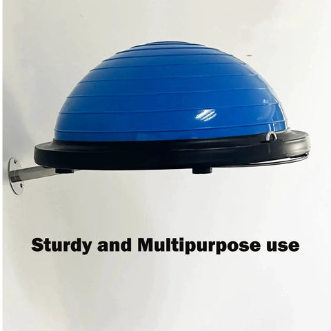 Wall Mounted Stainless Steel Exercise Ball Holder and Storage Rack with yoga ball installed, showing durability and multipurpose use