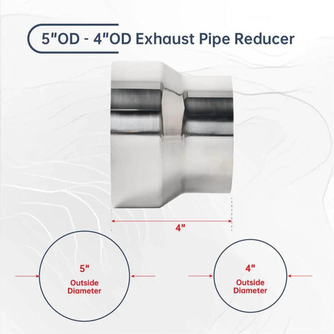OD 4 Inch To OD 5 Inch Exhaust Pipe To Component Pipe Adapter Reducer Polished Stainless Steel 4 Inch Overall Length