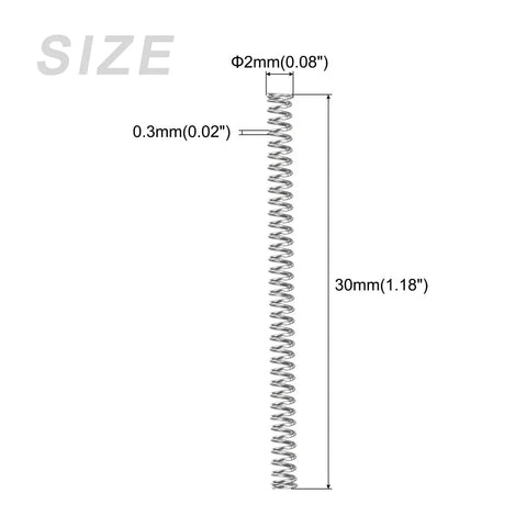 3.9N Stainless Steel Extension Springs 0.3x2mm Wire, 30mm Free Length, 10 Pack, size dimensions for DIY Projects