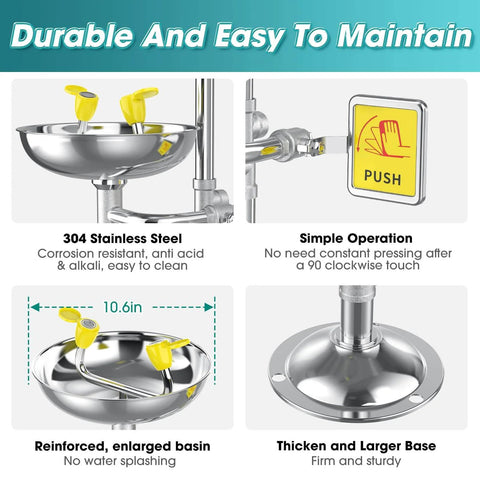 Industrial And Commercial 304 Stainless Steel Combination Emergency Eye Wash And Full Body Shower Station With NPT Thread And Emergency Sign features