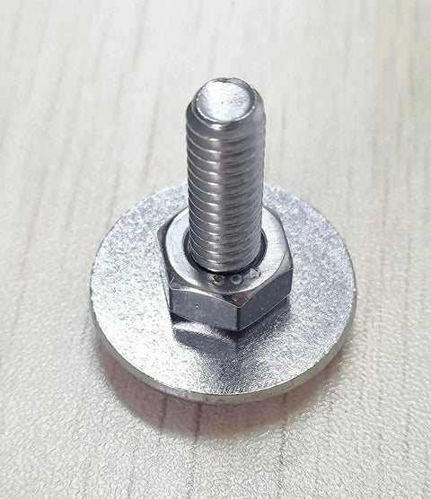 Stainless Steel Fender Washer 1/4 Inch ID 1 Inch OD 0.078 Inch Thick 304 seen with bolt and nut on wood surface