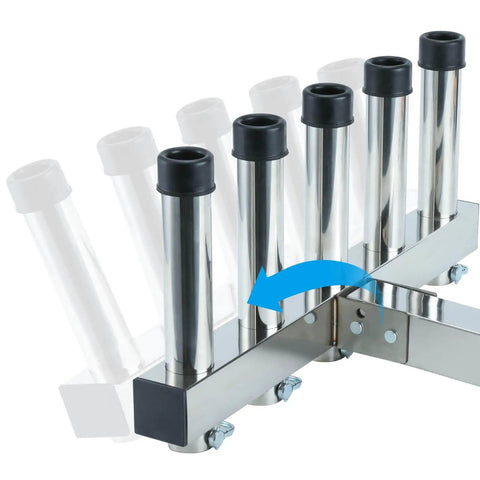 Stainless Steel Hitch Mounted Fishing Rod Holder for 2 Inch Hitch Receivers with five tube design and anti drop quick release pin.