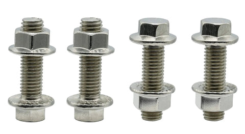 Stainless Steel Flange Screws Bolts and Nuts Kit for Exhaust Manifold M10x1.5 35mm 4 Pack shown upright with flange nuts attached.