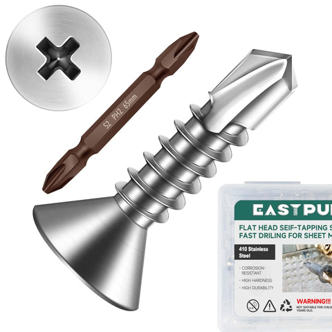 300pcs #10 x 3/4 410 Stainless Steel Flat Head Self Drilling Screws with drill bit and packaging