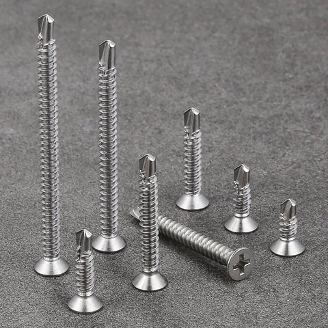 Assorted 500pcs #8 x 5/8 Inch Flat Head Self Tapping Sheet Metal Screws Stainless Steel High Strength Quick Self Drilling Screws